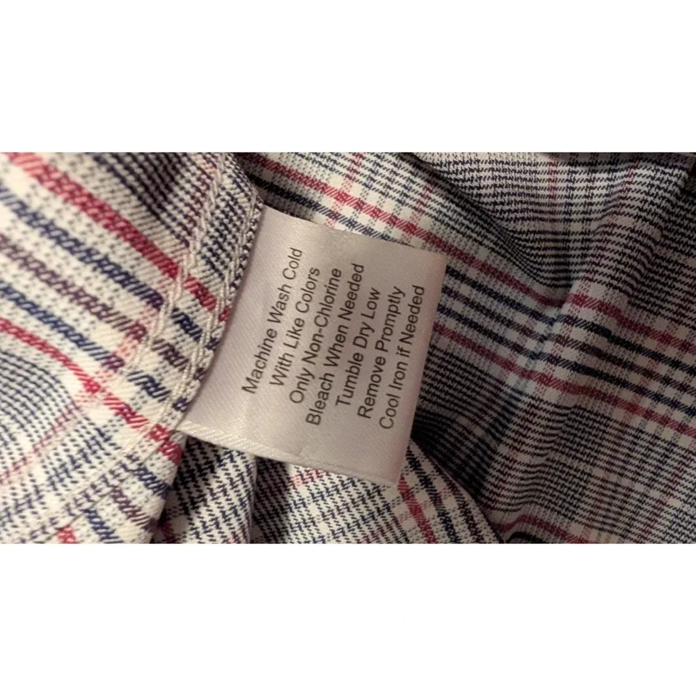 Men's Michael Strahan Long Sleeve Red, White, Blue Plaid Shirt Size 18 34-35